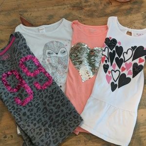 Little girls bundle of 4 sparkly long sleeve tops